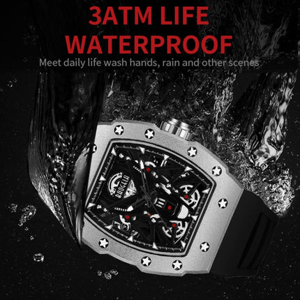 BAOGELA 224145 Barrel Skeleton Waterproof Sports Stainless Steel Silicone Men Watch(Black Shell Black Belt)-garmade.com