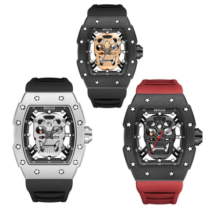 BAOGELA 224141 Hollow Skull Luminous Sports 304 Stainless Steel Silicone Men Watch(Black Shell Rose Face Black Belt)-garmade.com