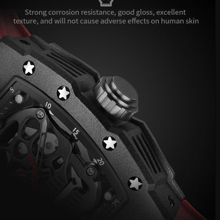 BAOGELA 224141 Hollow Skull Luminous Sports 304 Stainless Steel Silicone Men Watch(Black Shell Black Face Red Belt)-garmade.com