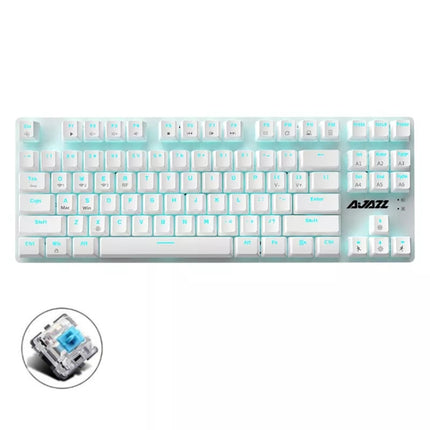Ajazz AK40pro 87 Keys Bluetooth/Wireless/Wired Three Mode Game Office Mechanical Keyboard Blue Light Green Shaft (White)-garmade.com