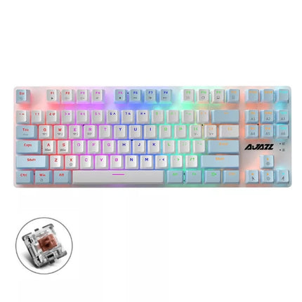 Ajazz AK40pro 87 Keys Bluetooth/Wireless/Wired Three Mode Game Office Mechanical Keyboard Mixed Light Tea Shaft (White Blue)-garmade.com
