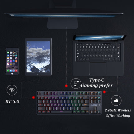 Ajazz AK40pro 87 Keys Bluetooth/Wireless/Wired Three Mode Game Office Mechanical Keyboard Blue Light Tea Shaft (White)-garmade.com