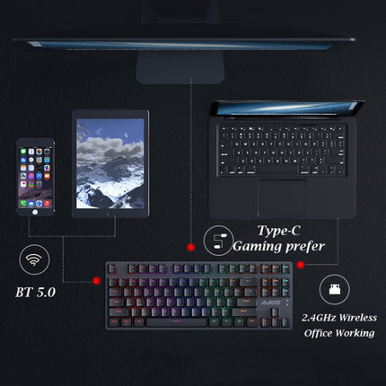 Ajazz AK40pro 87 Keys Bluetooth/Wireless/Wired Three Mode Game Office Mechanical Keyboard Mixed Light Tea Shaft (Black)-garmade.com