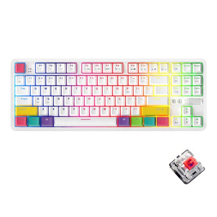 Ajazz K870T 87-Key RGB Office Game Phone Tablet Bluetooth/Wired Dual-Mode Mechanical Keyboard Red Shaft (White)-garmade.com