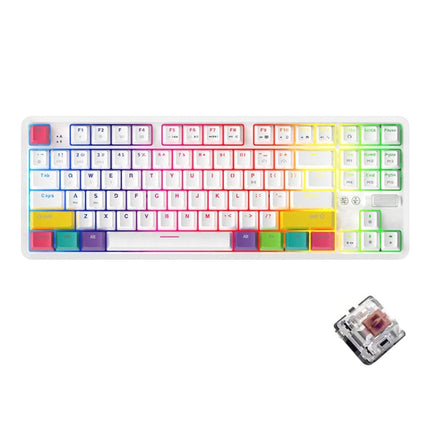 Ajazz K870T 87-Key RGB Office Game Phone Tablet Bluetooth/Wired Dual-Mode Mechanical Keyboard Tea Shaft (White)-garmade.com