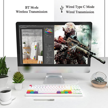 Ajazz K870T 87-Key RGB Office Game Phone Tablet Bluetooth/Wired Dual-Mode Mechanical Keyboard Black Shaft (White)-garmade.com