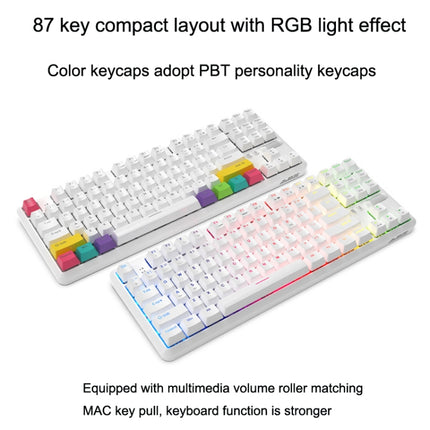 Ajazz K870T 87-Key RGB Office Game Phone Tablet Bluetooth/Wired Dual-Mode Mechanical Keyboard Red Shaft (White)-garmade.com