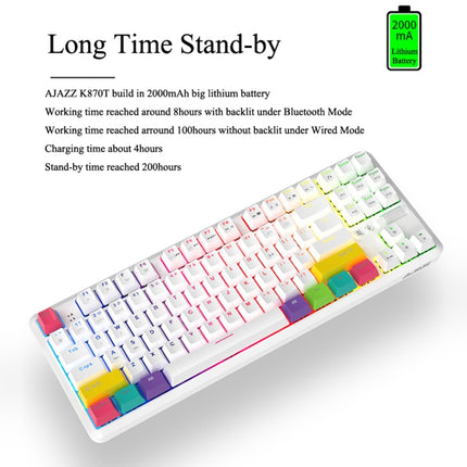 Ajazz K870T 87-Key RGB Office Game Phone Tablet Bluetooth/Wired Dual-Mode Mechanical Keyboard Tea Shaft (White)-garmade.com