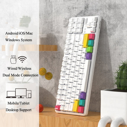 Ajazz K870T 87-Key RGB Office Game Phone Tablet Bluetooth/Wired Dual-Mode Mechanical Keyboard Green Shaft (White)-garmade.com