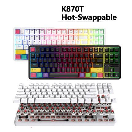 Ajazz K870T 87-Key Hot Swap Bluetooth/Wired Dual Mode RGB Backlight Office Game Mechanical Keyboard Red Shaft (Black)-garmade.com