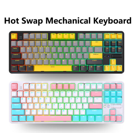 Ajazz K870T Pro 87 Keys Three Mode Wireless/Bluetooth/Wired Pluggable RGB Mechanical Keyboard Green Shaft (White)-garmade.com