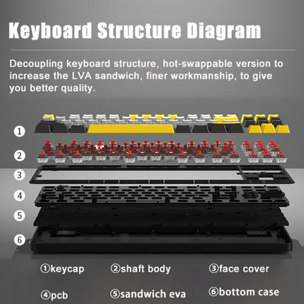 Ajazz K870T Pro 87 Keys Three Mode Wireless/Bluetooth/Wired Pluggable RGB Mechanical Keyboard Red Shaft (White)-garmade.com