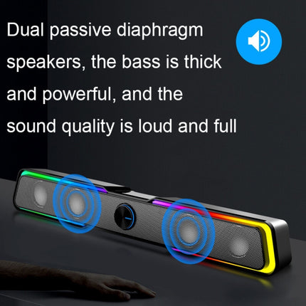 Wired+Bluetooth Version DHE6002S RGB Lights HiFi Sound Effect Computer Audio Desktop Long Strip Speakers-garmade.com