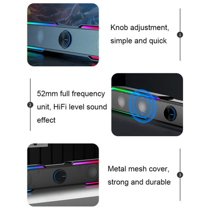 Wired+Bluetooth Version DHE6002S RGB Lights HiFi Sound Effect Computer Audio Desktop Long Strip Speakers-garmade.com