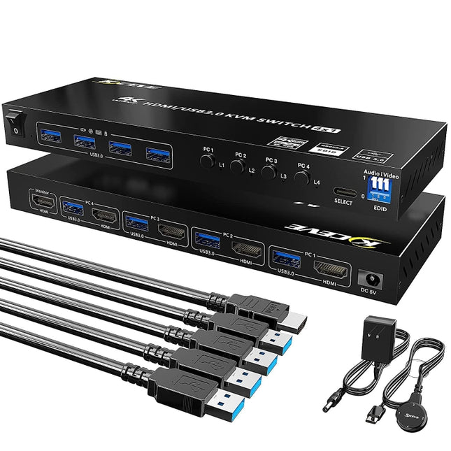 KVM401A 4 Ports USB 3.0 Shared Device HDMI KVM Switch HUB Shared Converter(Black)-garmade.com