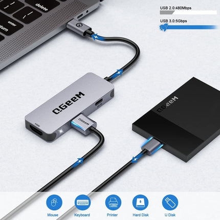 QGeeM UH03-1 USB3.0 Multifunctional Docking Station Type-C PD100W HUB(3 in 1)-garmade.com