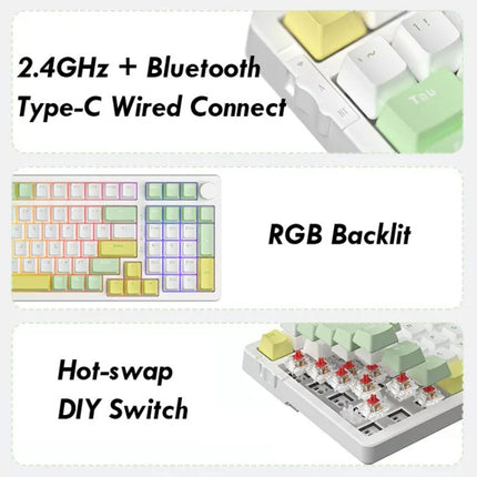 Ajazz AK992 99 Keys Wireless/Bluetooth Three-Mode Hot Swap RGB Gaming Mechanical Keyboard Green Shaft Non-light Version (Blue)-garmade.com