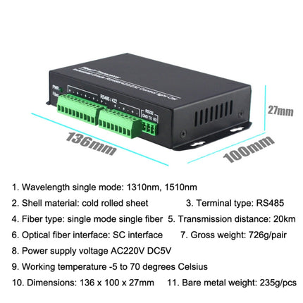 1pair YH-VD48508 SC 8-way Bidirectional Data Network Optical Transceiver Fiber Optic Transceiver(Black)-garmade.com