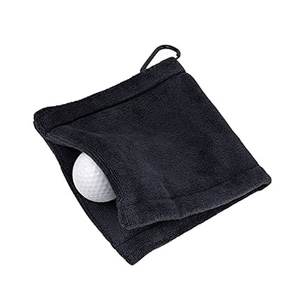 Microfiber Fleece Lining GOLF Ball Cleaning Towel with Carabiner Hook(Black)-garmade.com