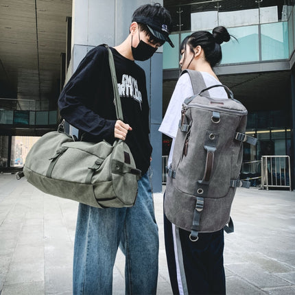 Outdoor Travel Man Canvas Double Shoulder Backpack Student Schoolbag(Green)-garmade.com