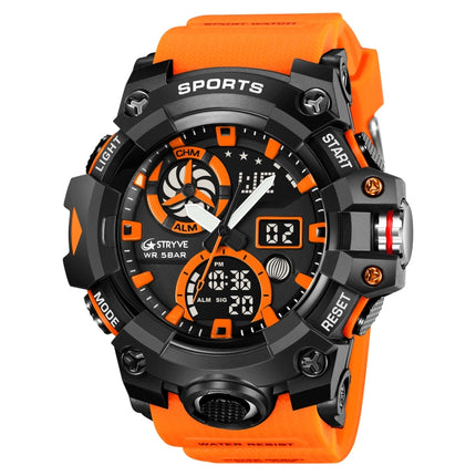 STRYVE S8027 Sports Multifunctional Luminous Dual Display Chronograph Student Watch(Orange)-garmade.com