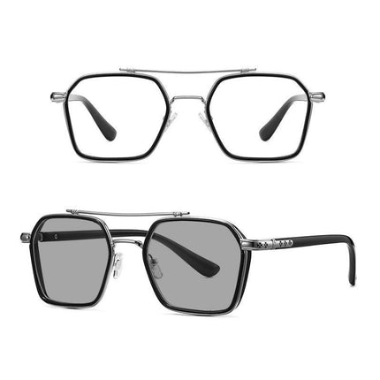 A5 Double Beam Polarized Color Changing Myopic Glasses, Lens: -50 Degrees Gray Change Grey(Black Silver Frame)-garmade.com
