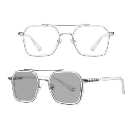 A5 Double Beam Polarized Color Changing Myopic Glasses, Lens: -50 Degrees Gray Change Grey(Transparent Silver Frame)-garmade.com