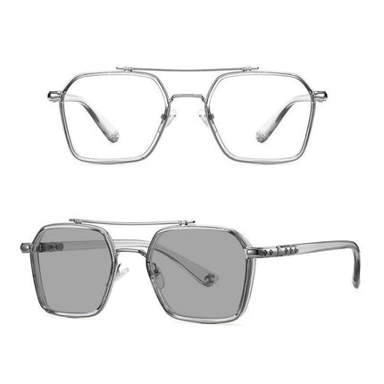 A5 Double Beam Polarized Color Changing Myopic Glasses, Lens: -450 Degrees Gray Change Grey(Gray Silver Frame)-garmade.com