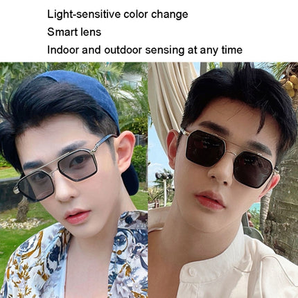 A5 Double Beam Polarized Color Changing Myopic Glasses, Lens: -350 Degrees Change Tea Color(Gray Silver Frame)-garmade.com