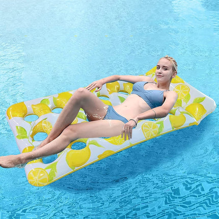 172 x 80cm Inflatable Lemon Float Row Hole Water Bed Lounge Chair-garmade.com