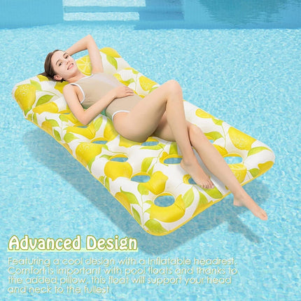 172 x 80cm Inflatable Lemon Float Row Hole Water Bed Lounge Chair-garmade.com