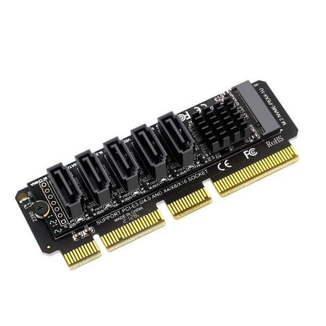 M.2NVME-PCIE X4 / X8 / X16 Rotor SATA5 Port Transfer Card JMB585 Chip-garmade.com