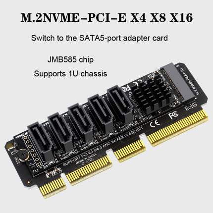 M.2NVME-PCIE X4 / X8 / X16 Rotor SATA5 Port Transfer Card JMB585 Chip-garmade.com