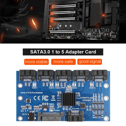 SATA3.0 6Gbps JMB575 Chip SATA Expansion Card 1 to 5 Port Riser Card-garmade.com