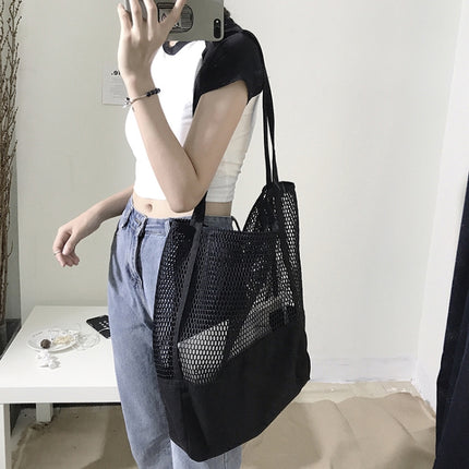 Transparent Mesh Single Shoulder Bag Student Bag(White)-garmade.com