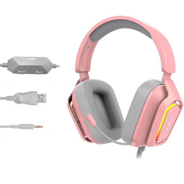 Ajazz AX368 Computer Game Audio Recognition RGB Headset 3.5mm Version (Pink)-garmade.com