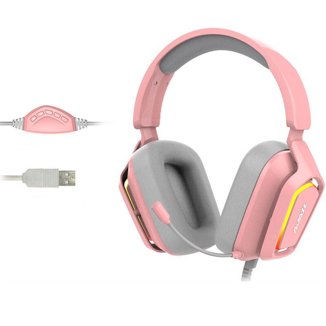 Ajazz AX368 Computer Game Audio Recognition RGB Headset 7.1 Channel Version (Pink)-garmade.com
