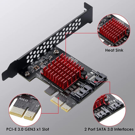 PCI-E 1X GEN3 To SATA3.0 Expansion Card 2 Ports 6Gbps Transfer Expansion IPFS Hard Disk-garmade.com