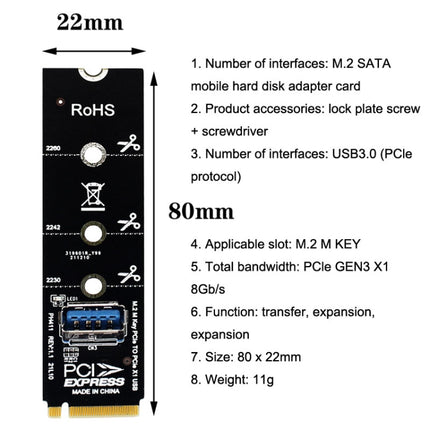 5pcs NGFF M.2 Rotor PCI-E Channel USB3.0 Transfer Card Graphics Extension Transfer(Black)-garmade.com