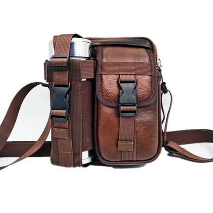 8 Inch Leather Shoulder Mobile Phone Messenger Bag Casual Water Bottle Bag(Coffee)-garmade.com