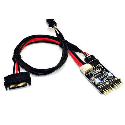 USB2.0 9pin To Dual 9pin Header HUB 1 to 2 Extension Connector Adapter with SATA Power Cable-garmade.com