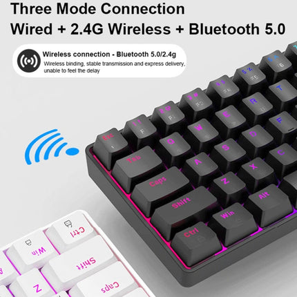 Ajazz AK692 Wired/Wireless/Bluetooth 69-Key Three-Mode Hot Swap RGB Backlit Mechanical Keyboard Tea Shaft (Black)-garmade.com