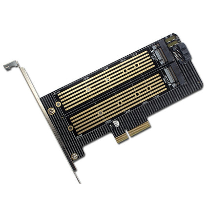 M.2 NVME NGFF SSD To PCIE SATA Dual Disk Conversion Expansion Card Supports MKEY BKEY Wiring(Black)-garmade.com