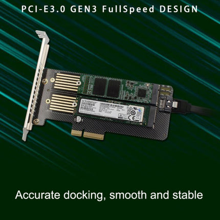 M.2 NVME NGFF SSD To PCIE SATA Dual Disk Conversion Expansion Card Supports MKEY BKEY Wiring(Black)-garmade.com