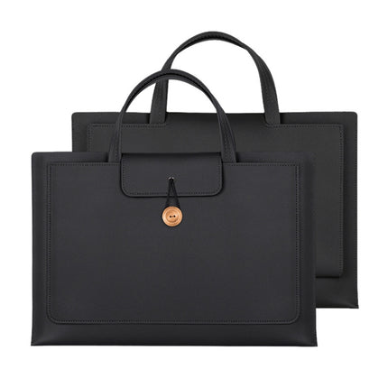 13.3/14 inch Elastic Button Laptop Waterproof PU Handbag(Black)-garmade.com