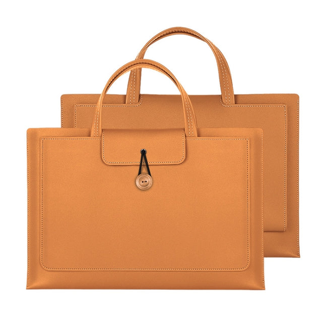 13.3/14 inch Elastic Button Laptop Waterproof PU Handbag(Khaki)-garmade.com