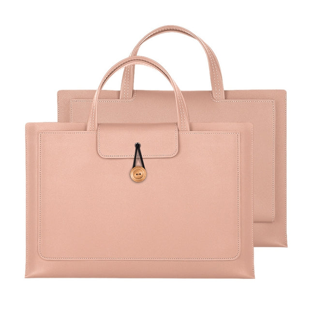15.4/16 inch Elastic Button Laptop Waterproof PU Handbag(Rose Pink)-garmade.com