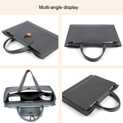 15.4/16 inch Elastic Button Laptop Waterproof PU Handbag(Black)-garmade.com