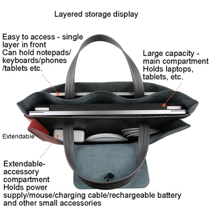 13.3/14 inch Elastic Button Laptop Waterproof PU Handbag(Khaki)-garmade.com