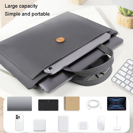 15.4/16 inch Elastic Button Laptop Waterproof PU Handbag(Black)-garmade.com